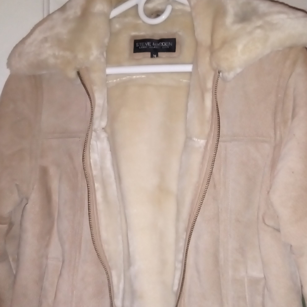 Camel suede genuine leather coat
